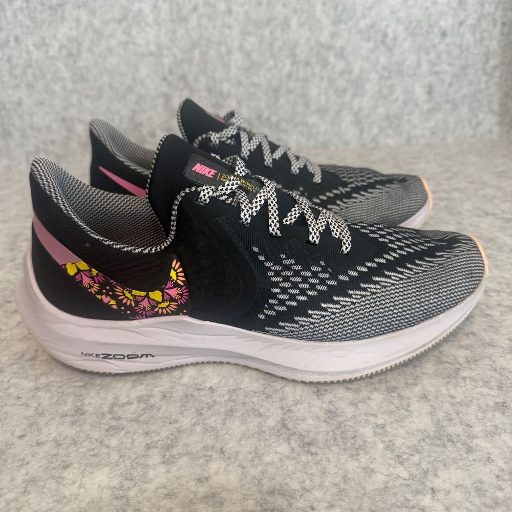 Nike Zoom Winflo 6 Women 9.5 Black Pink Floral Running Shoes EUC
